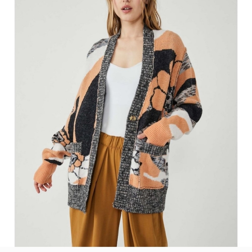 Free People peach petals combo cardigan, size Large